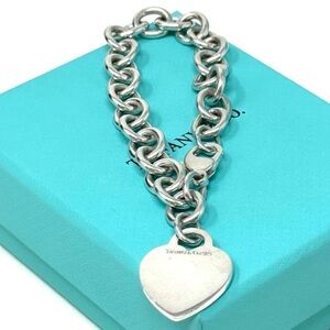 Authentic Tiffany & Co Heart Tag Charm Sterling Silver 925 Brace…